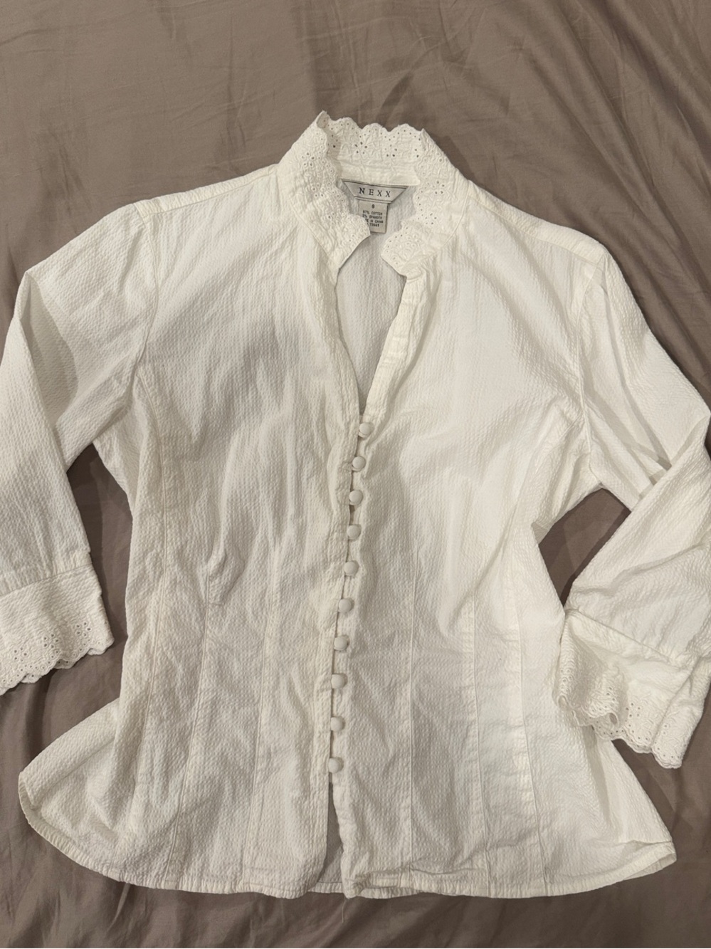 Nexx White Eyelet-Trim Button Front Blouse